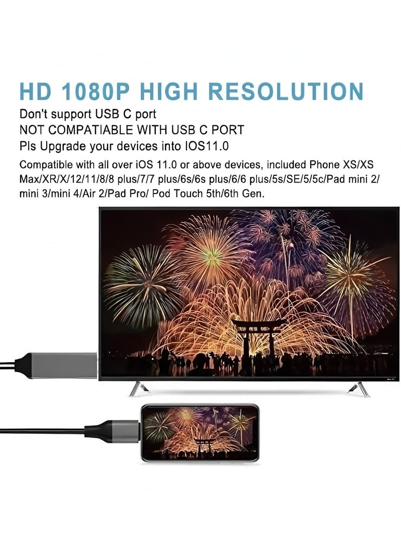 أبلينم محول Lightning إلى HDMI من الهاتف إلى التلفزيون، متوافق مع iPhone وiPad، موصل مزامنة الشاشة للاتصال مباشرة على HDTV/الشاشة/جهاز العرض لا يحتاج إلى مصدر طاقة، يدعم IOS11.0 - Image 5